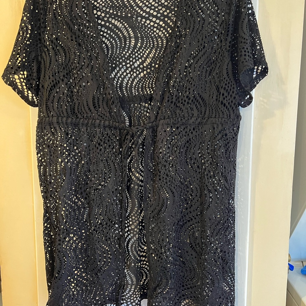 Fashion Bug Black Mesh Swim Cover-Up size 1X - Picture 2 of 5